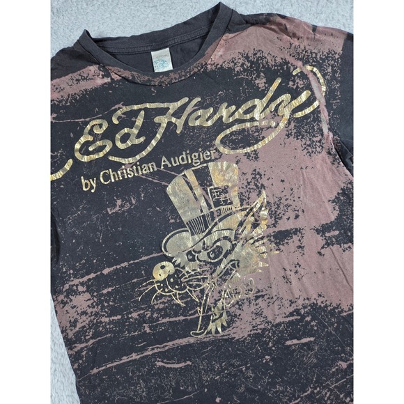 Ed Hardy Other - Ed Hardy Graphic T-Shirt Kids‎ XL Black Brown Gold Kids Tattoo Tiger Foil Tee